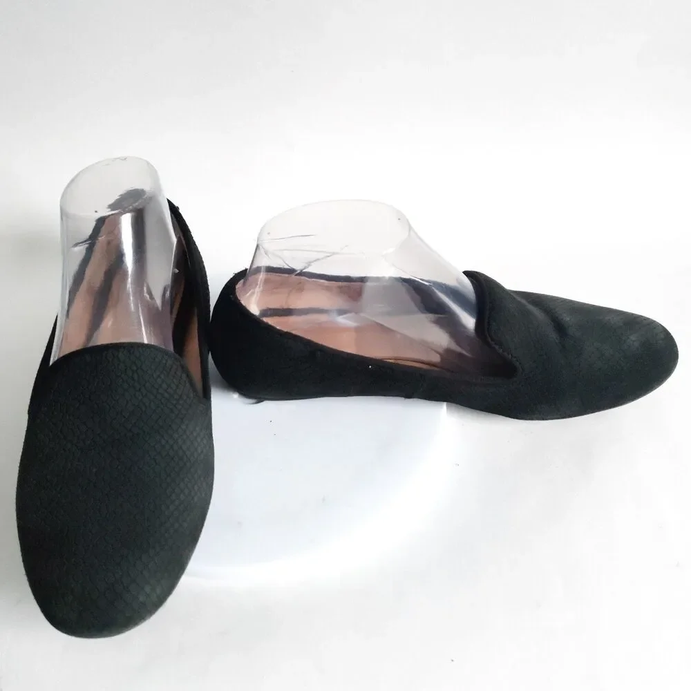 Kelly & Katie Black Leather Slip On Comfort Snakeskin Embossed Loafers Size‎ 9.5